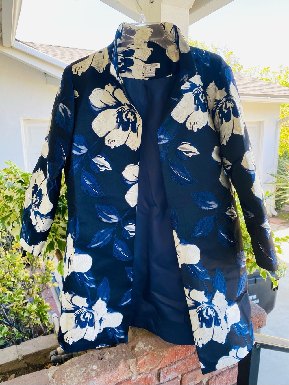 Grace Chuang  New York Floral Jacquard Open Front Topper Jacket Coat Sz L